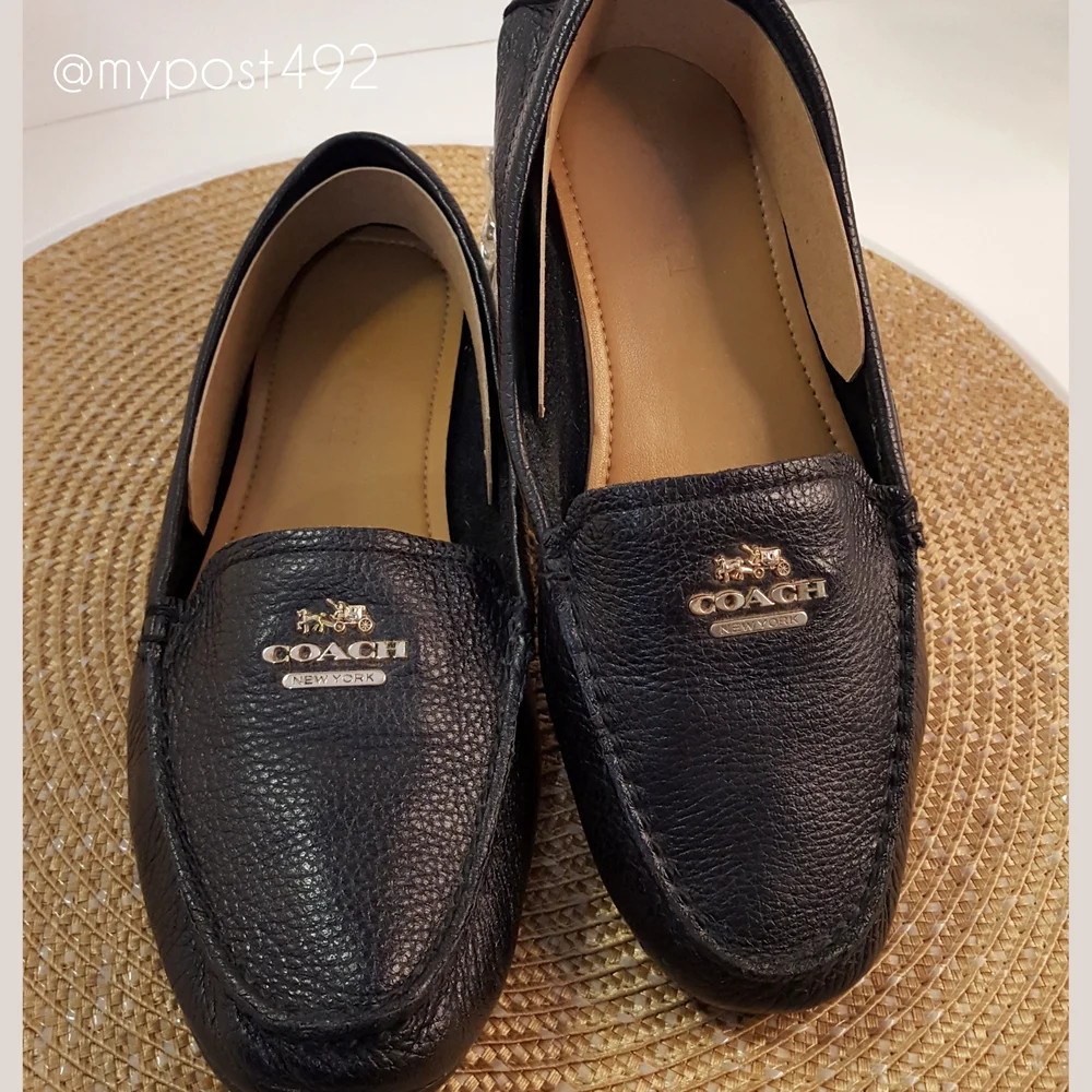 Coach💋Black Leather Slip-On Marley Driver loafer flats - Picture 1 of 12